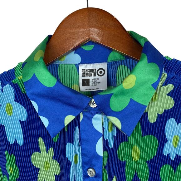 Target Black History Month x Sammy B Shirt Blue Green Floral Pleated Women's XL - Picture 2 of 7